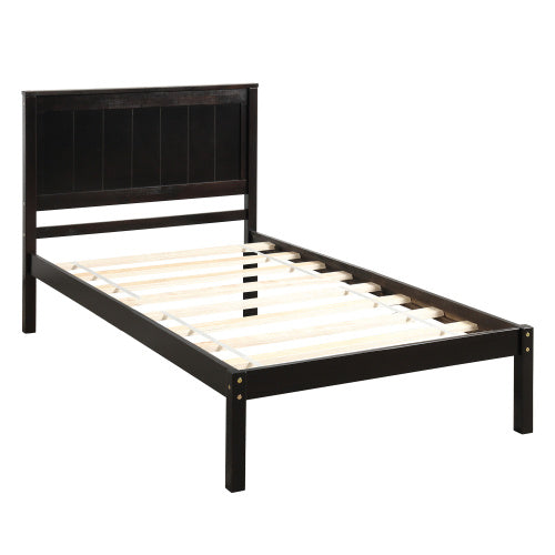 Twin Size Platform Bed Frame With Headboard & Wood Slat Support
