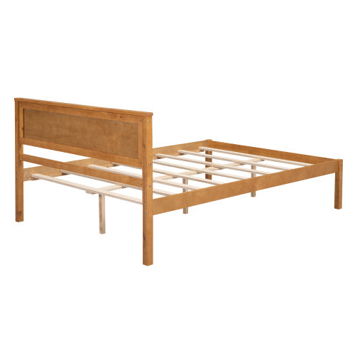 Double Bed Frame With Headboard & Wood Slat Support