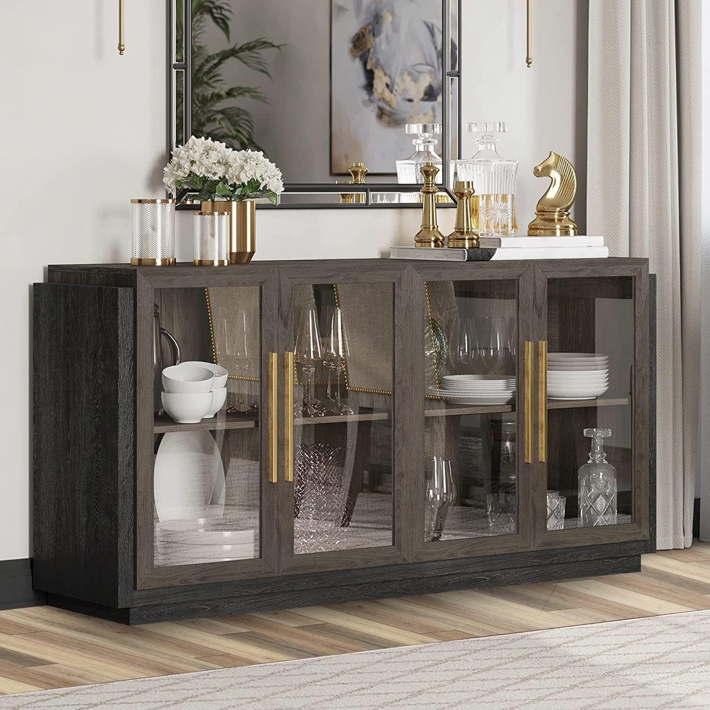 Elegant Modern Wood Glass-Buffet-Sideboard