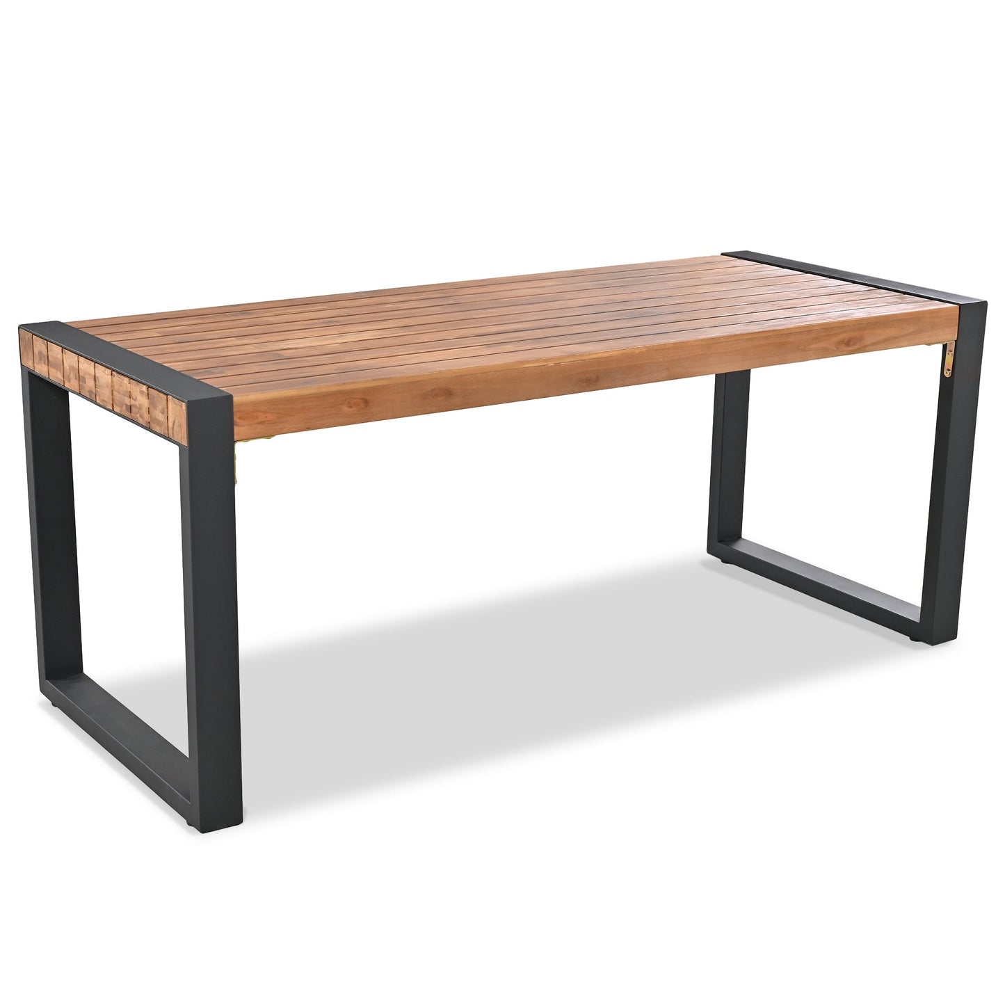 Acacia Wood Three Piece Outdoor Dining Table With Two Benches