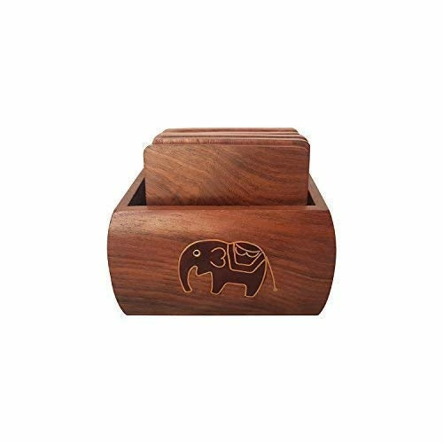 Sheesham Wood Black Elephant Wooden Tea Coaster Set