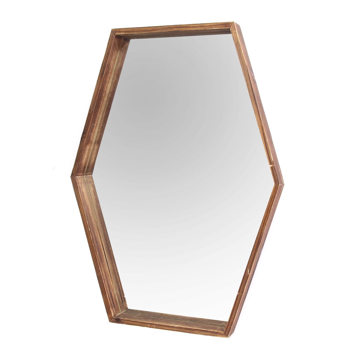 Dark Fir Wood Hexagonal Frame Wall Mirror