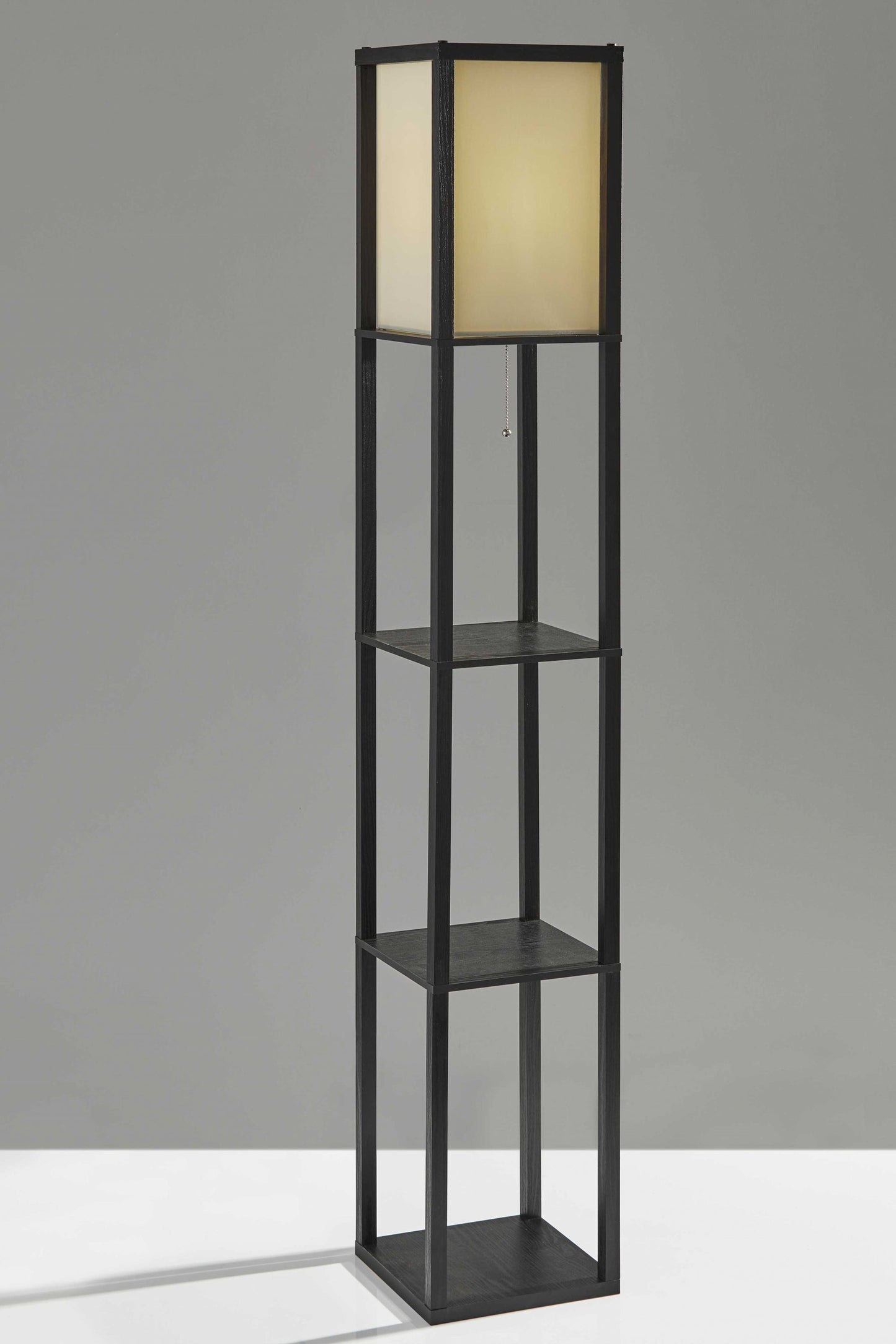 63" Black And White Solid Wood Column Floor Lamp With White Fabric