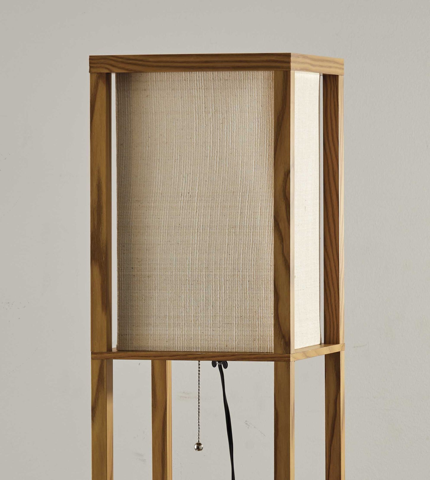 63" Black And White Solid Wood Column Floor Lamp With White Fabric