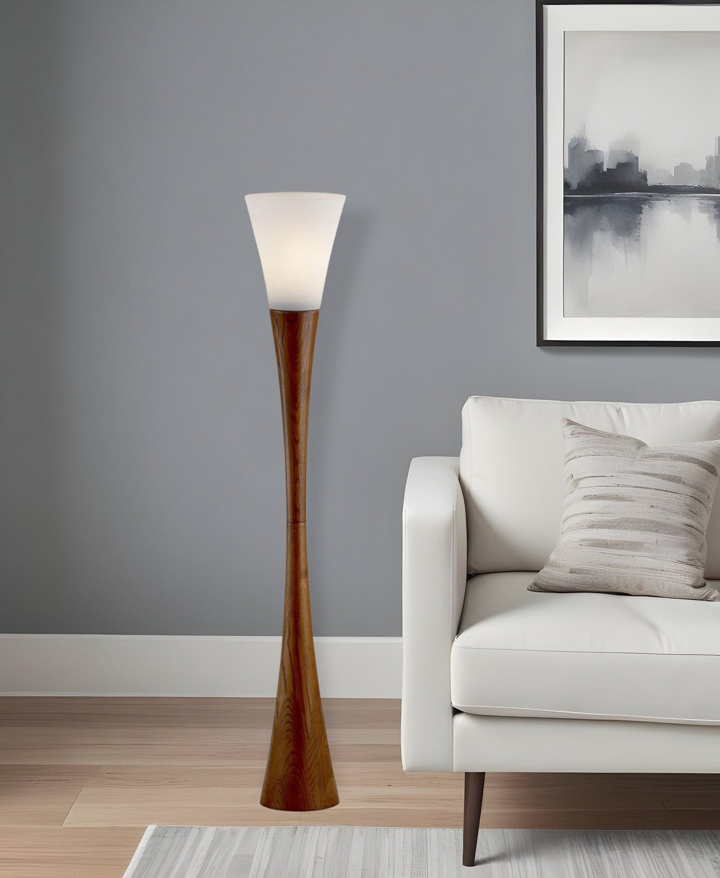 68" Brown And White Solid Wood Novelty Floor Lamp