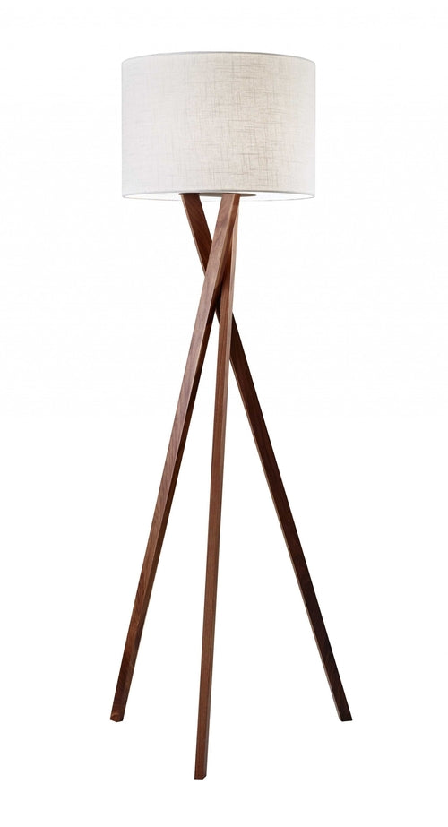 Solid Wood 63" Tripod Floor Lamp with White Linen Drum