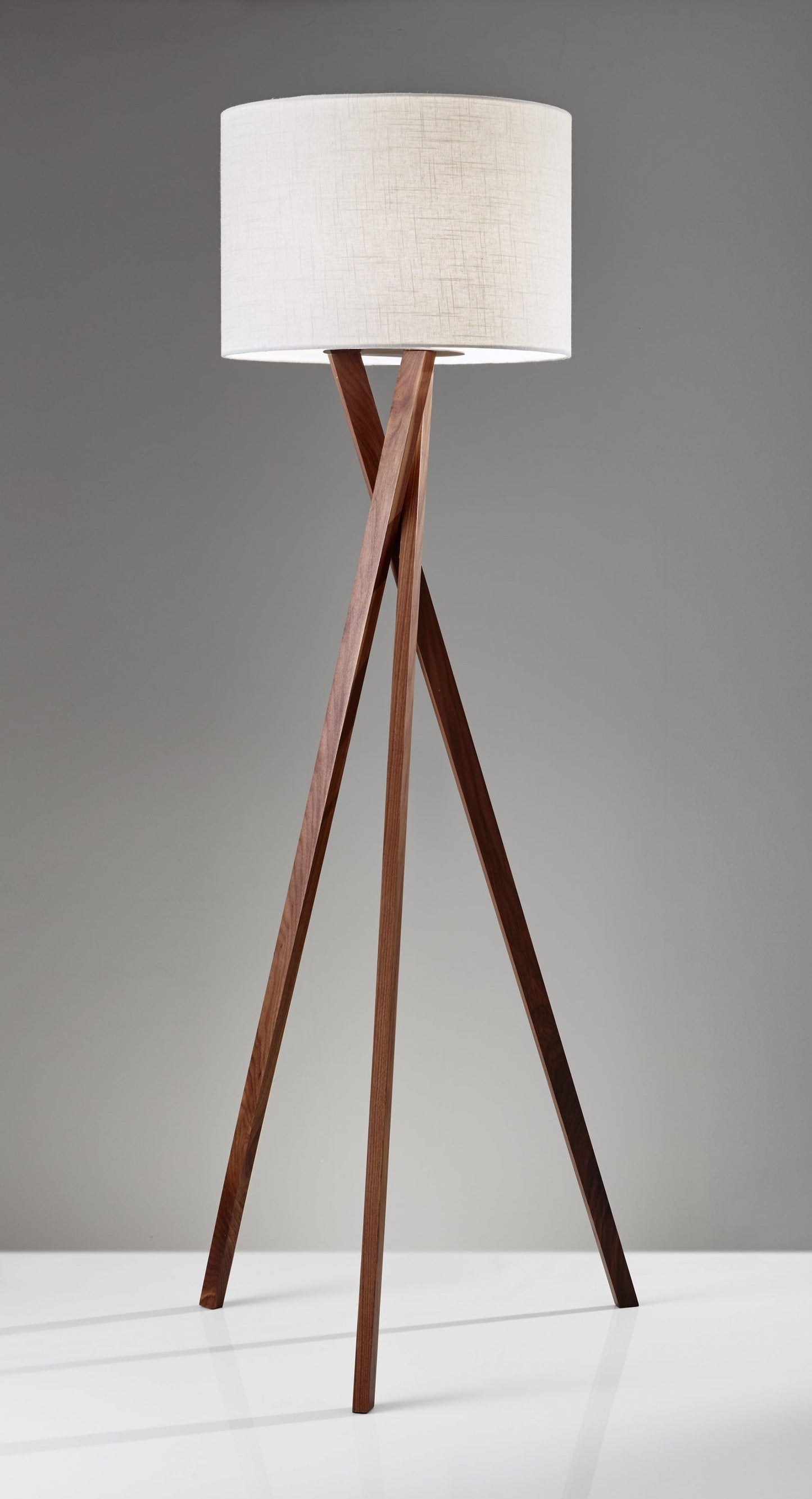 Solid Wood 63" Tripod Floor Lamp with White Linen Drum
