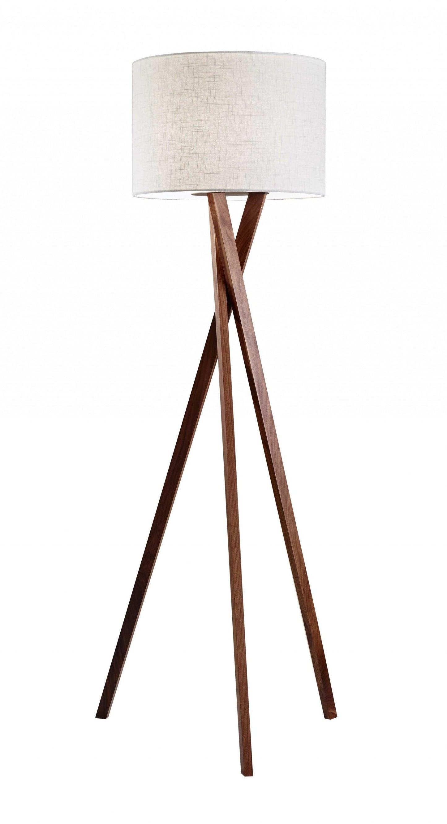 Solid Wood 63" Tripod Floor Lamp with White Linen Drum