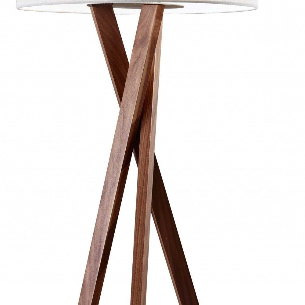 Solid Wood 63" Tripod Floor Lamp with White Linen Drum