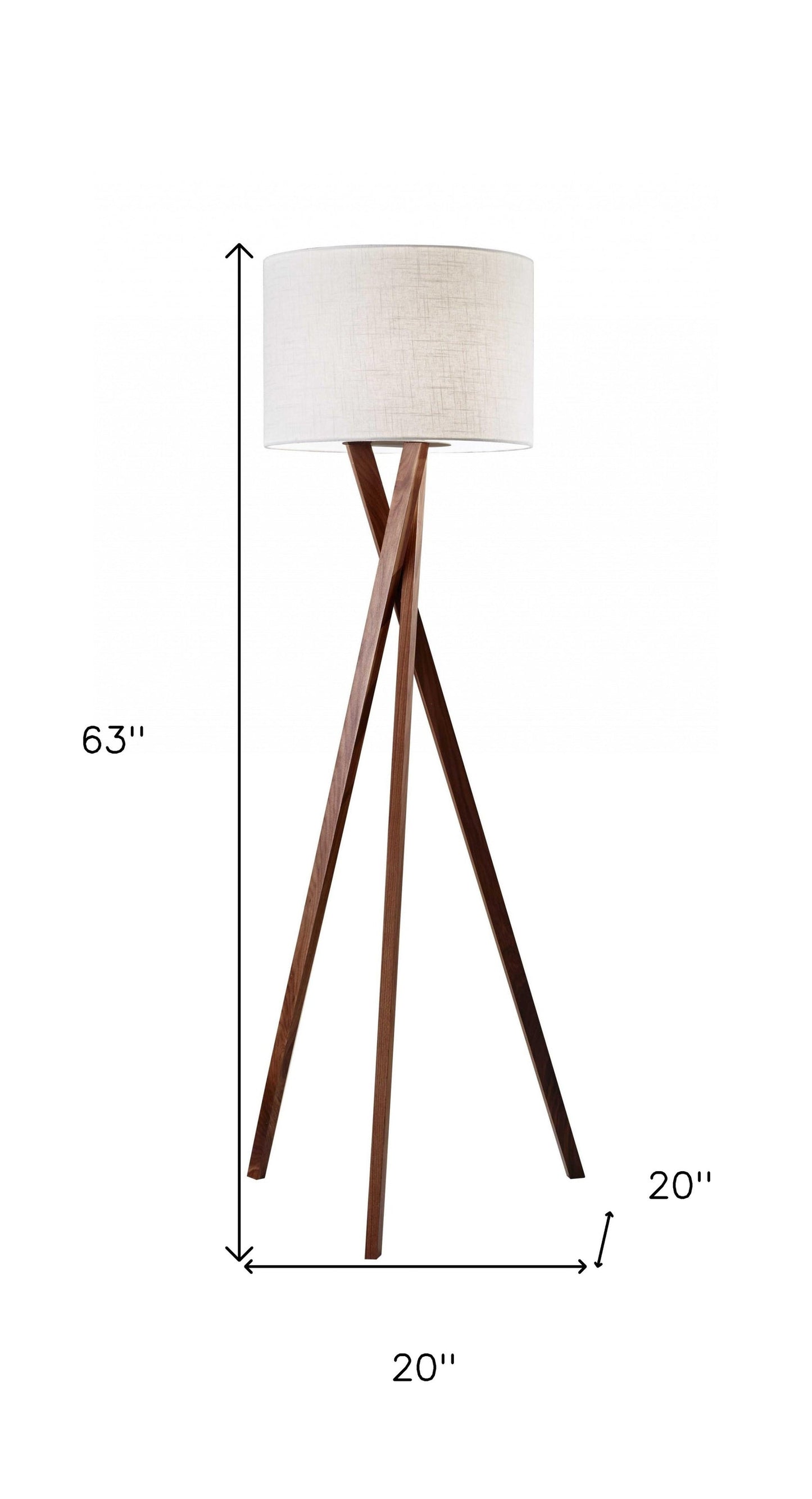 Solid Wood 63" Tripod Floor Lamp with White Linen Drum