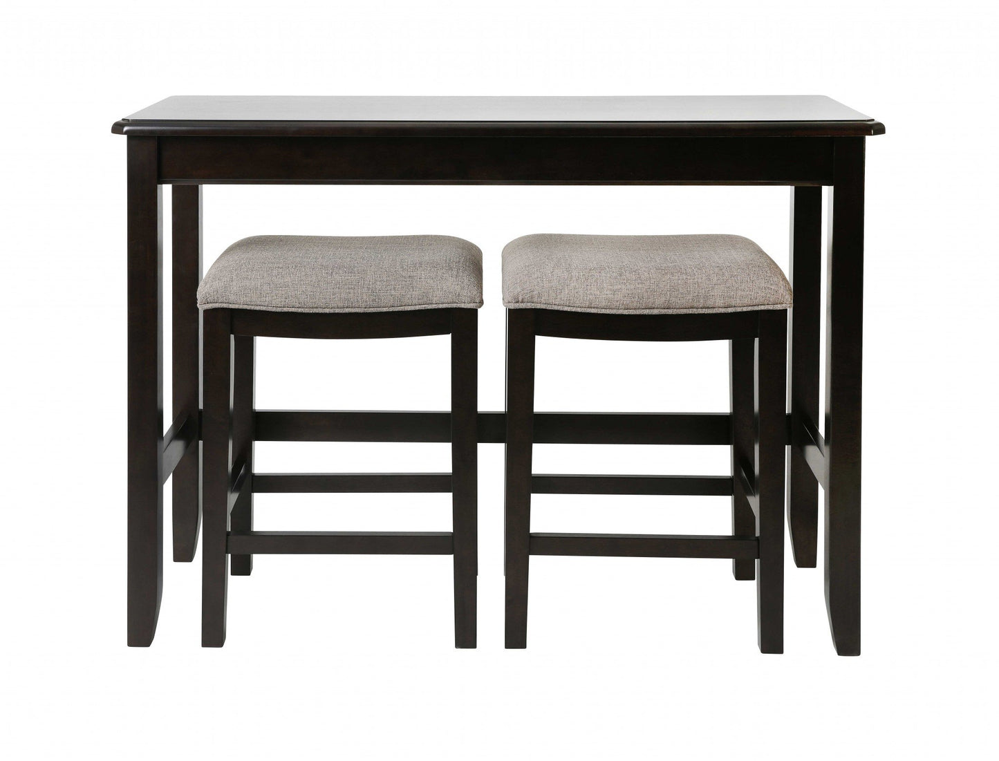 Espresso Wooden Finish Sofa table with Two Bar Stools