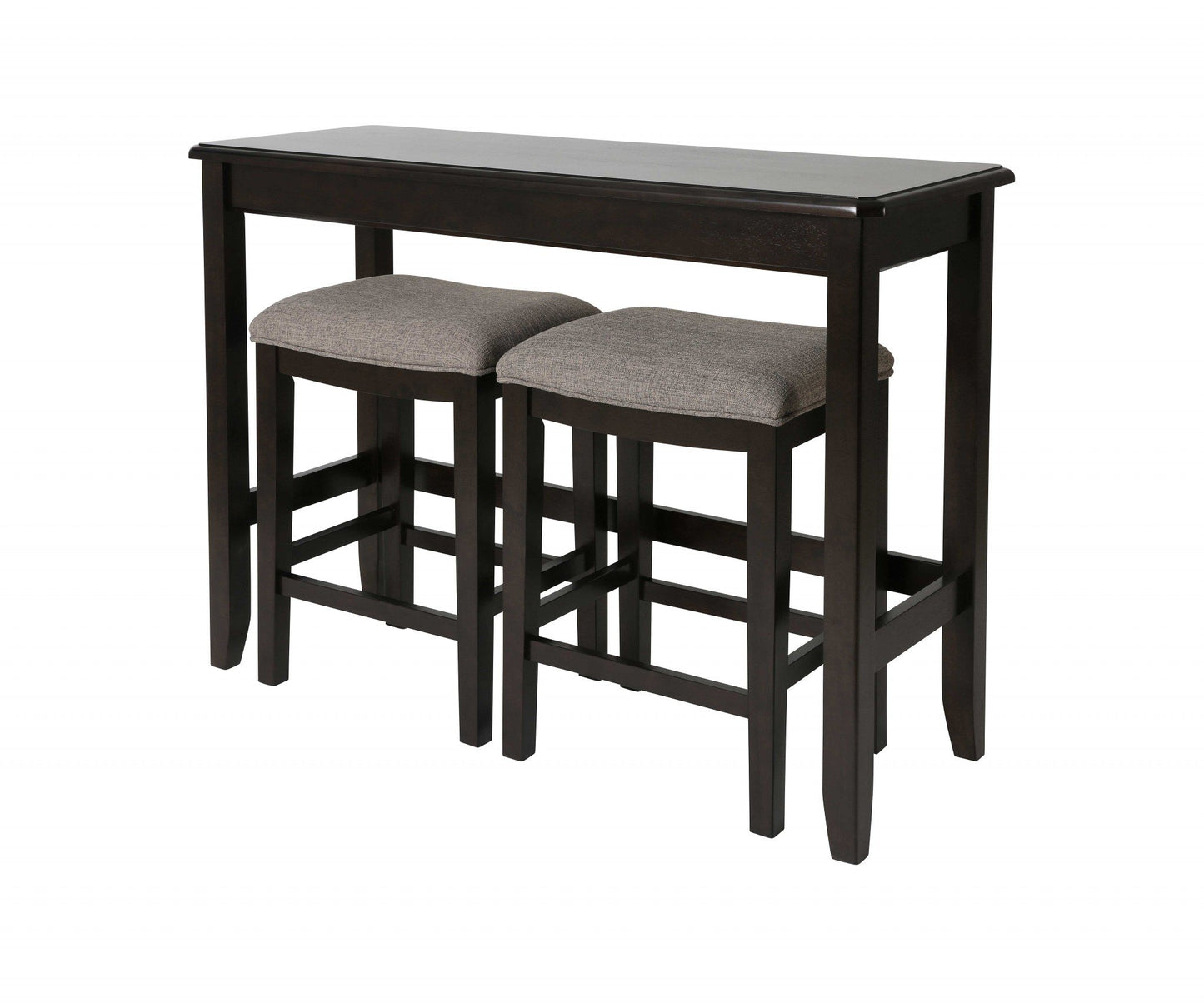 Espresso Wooden Finish Sofa table with Two Bar Stools