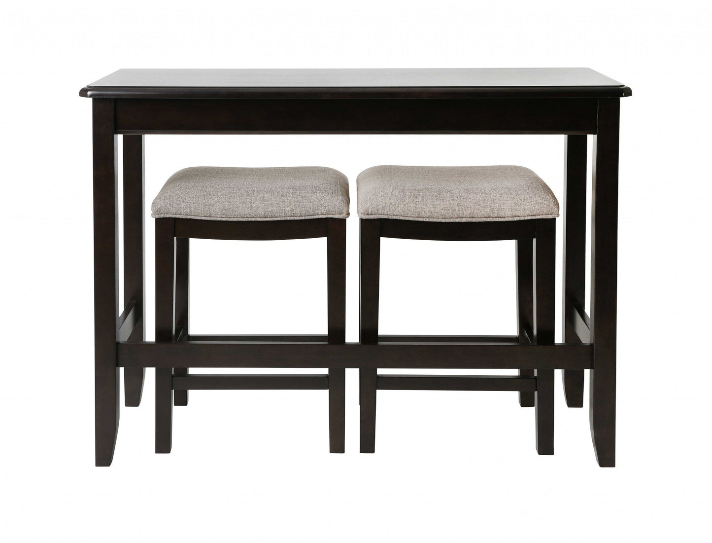 Espresso Wooden Finish Sofa table with Two Bar Stools