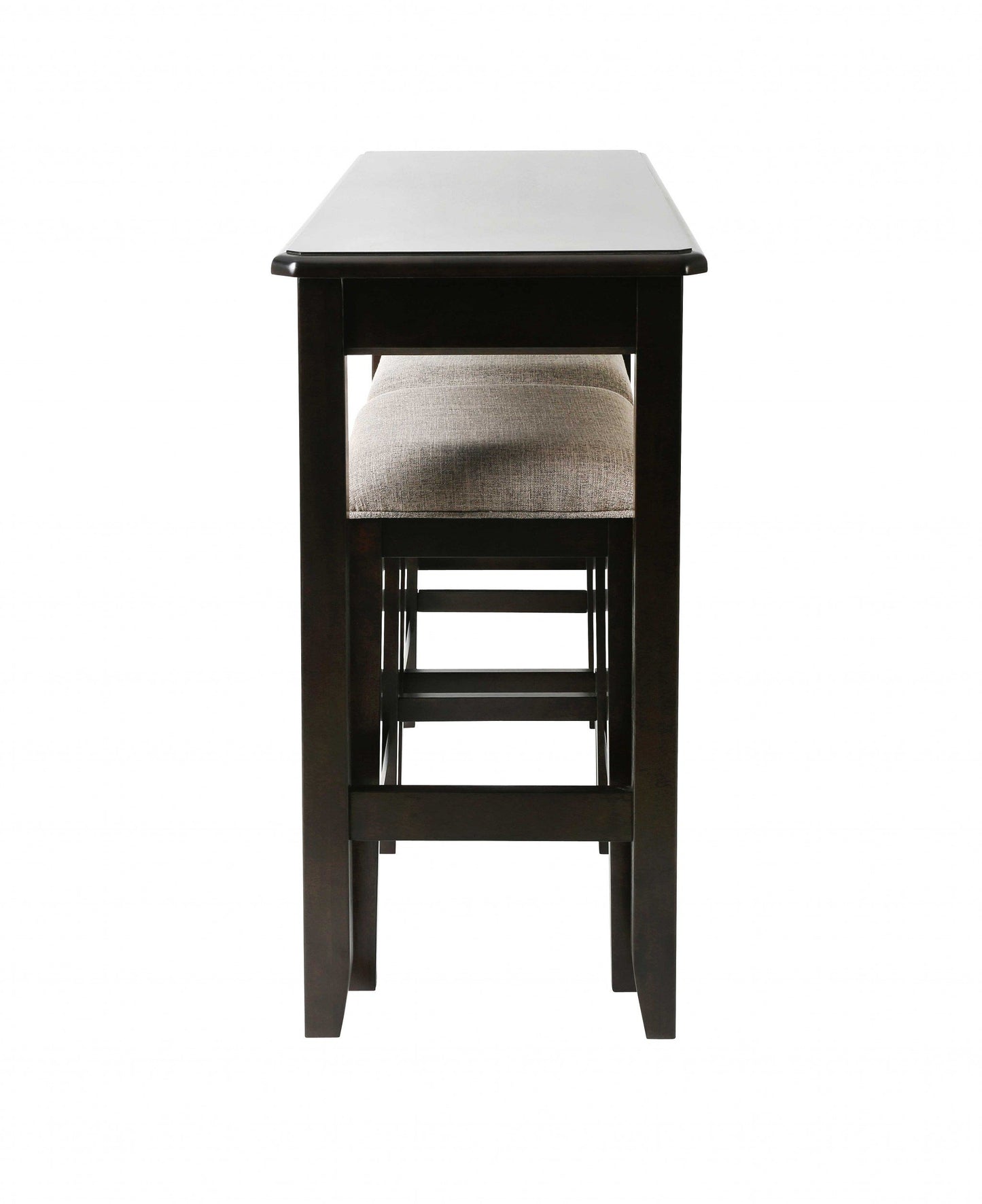 Espresso Wooden Finish Sofa table with Two Bar Stools
