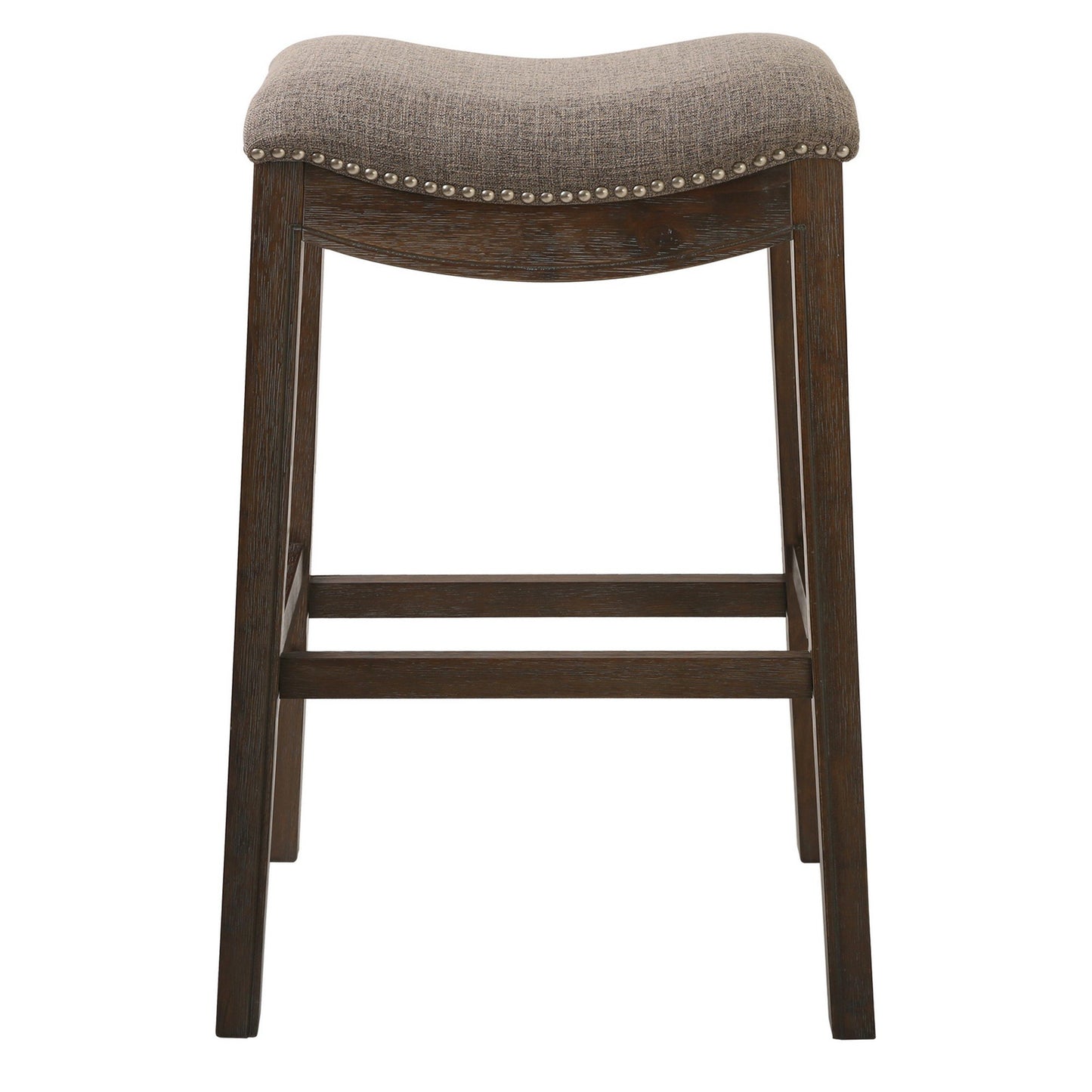 Wooden Saddle Style Counter Stool with Taupe Fabric
