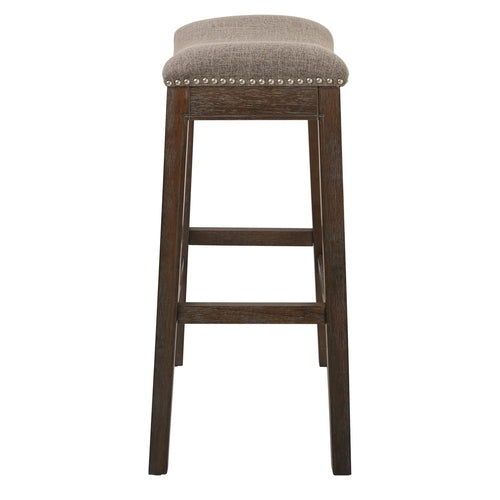 Wooden Saddle Style Counter Stool with Taupe Fabric