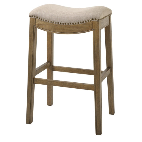 Wooden Saddle Style Counter Stool with Cream Fabric