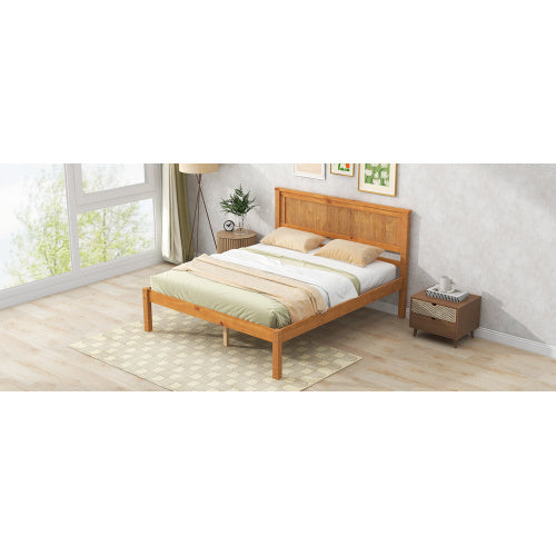 Double Bed Frame With Headboard & Wood Slat Support