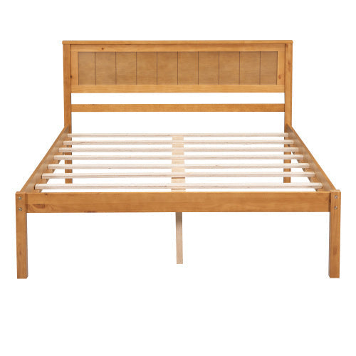 Double Bed Frame With Headboard & Wood Slat Support