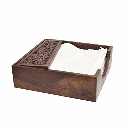 Hand Carved Rosewood Wooden Tissue Paper Rack Napkin Holder