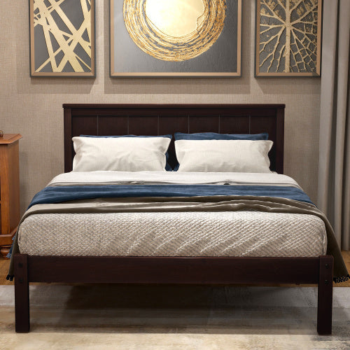 Twin Size Platform Bed Frame With Headboard & Wood Slat Support