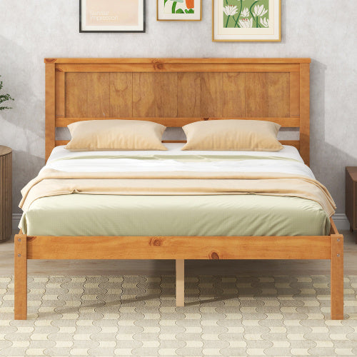 Double Bed Frame With Headboard & Wood Slat Support