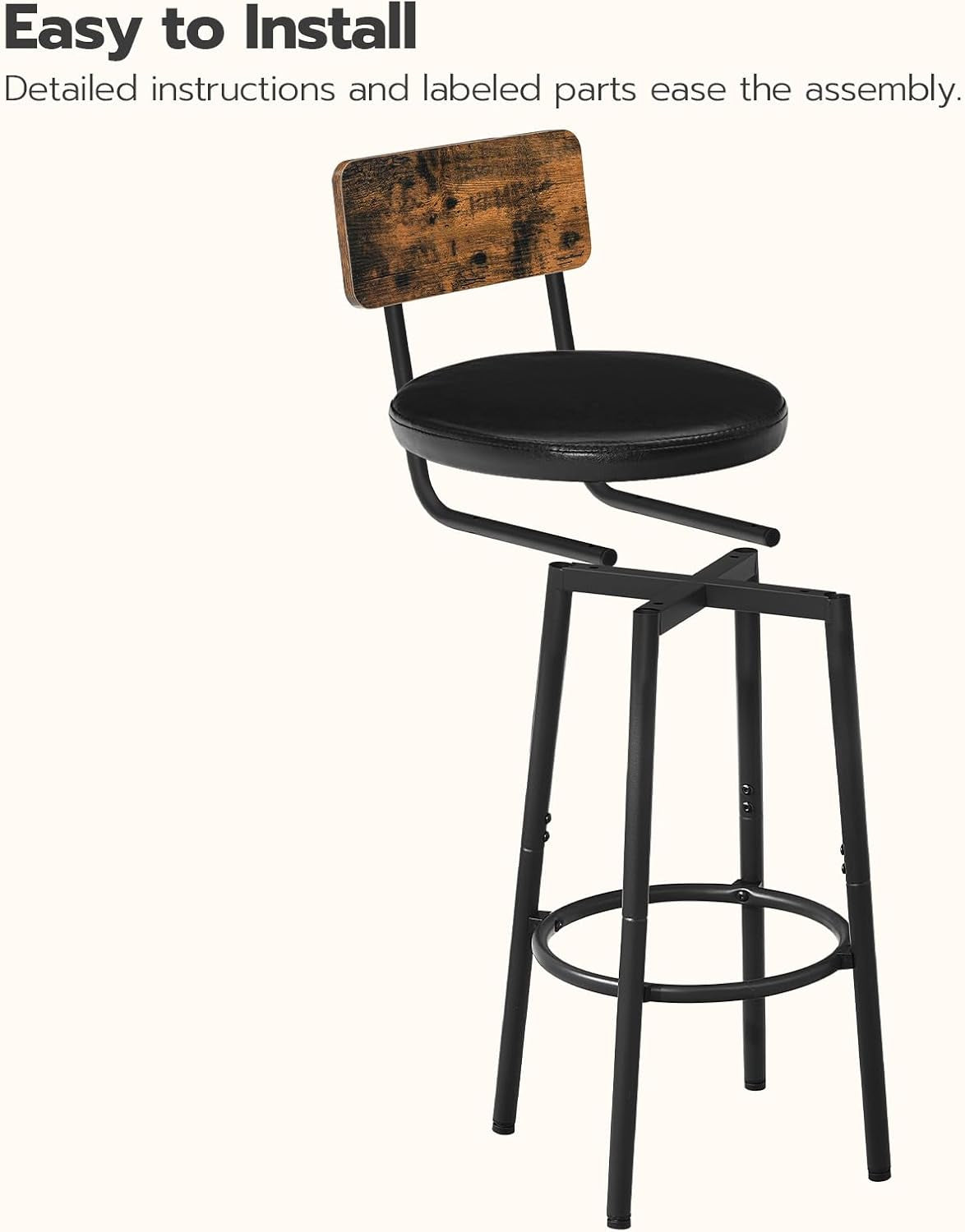 Upholstered Wooden Bar Stools - Set of 2