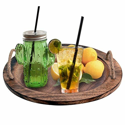 Mango Wood Tray with Jute Rope Handles