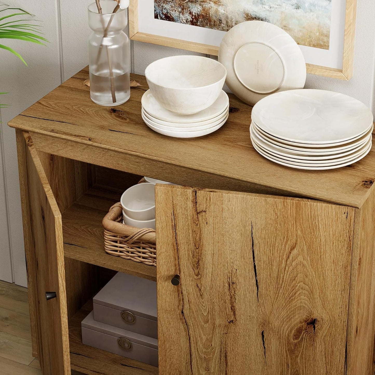 Modern Oak Brown 35" Sideboard
