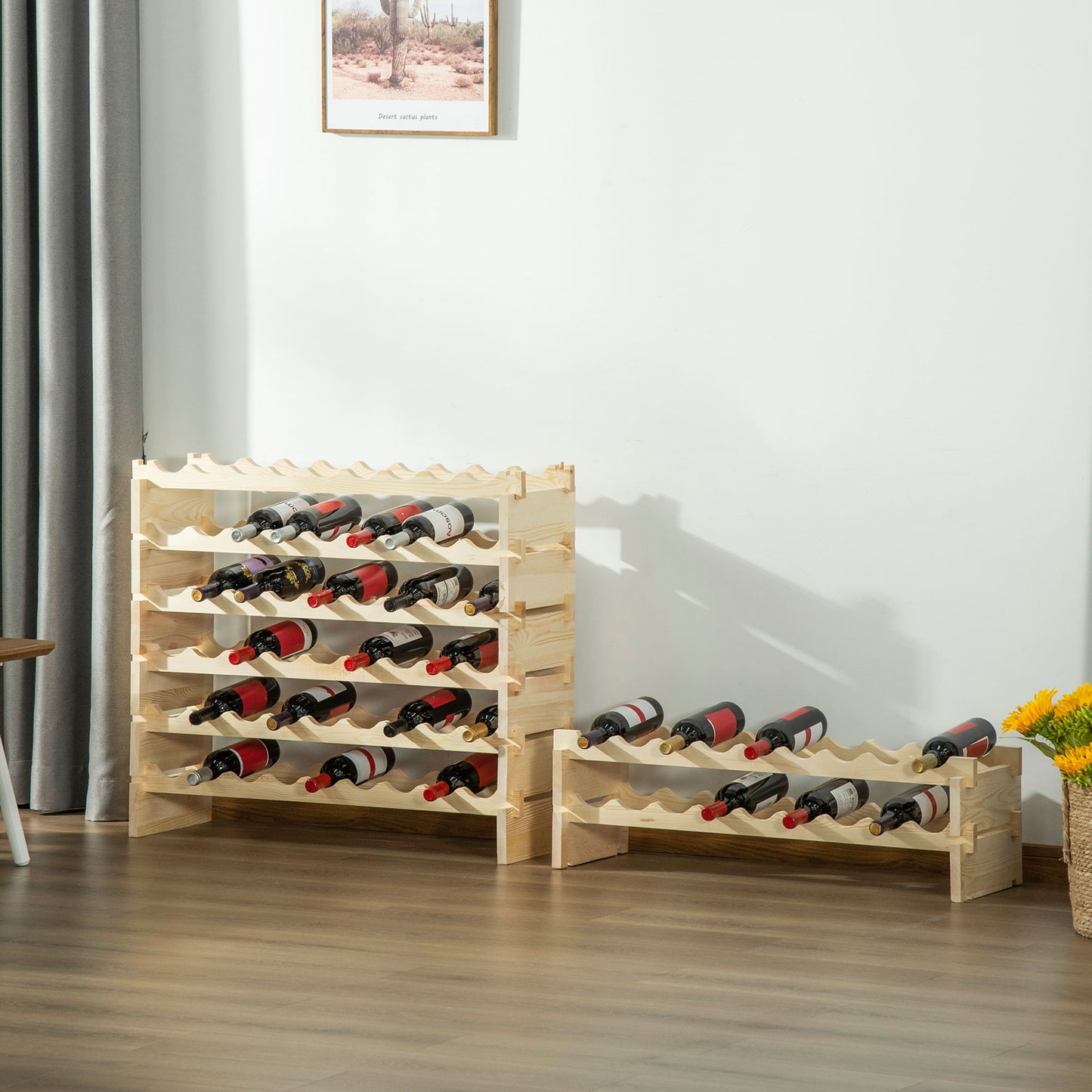 8-Tier Solid Pine Wood Stackable Wine Rack