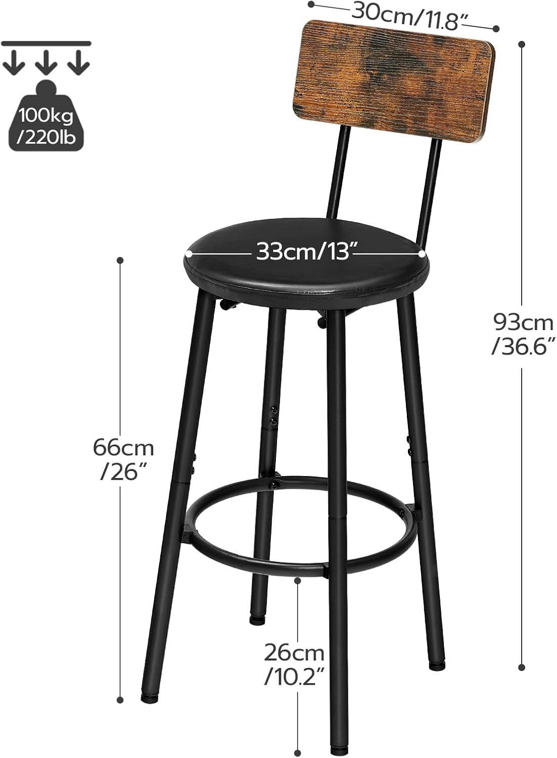 Upholstered Wooden Bar Stools - Set of 2