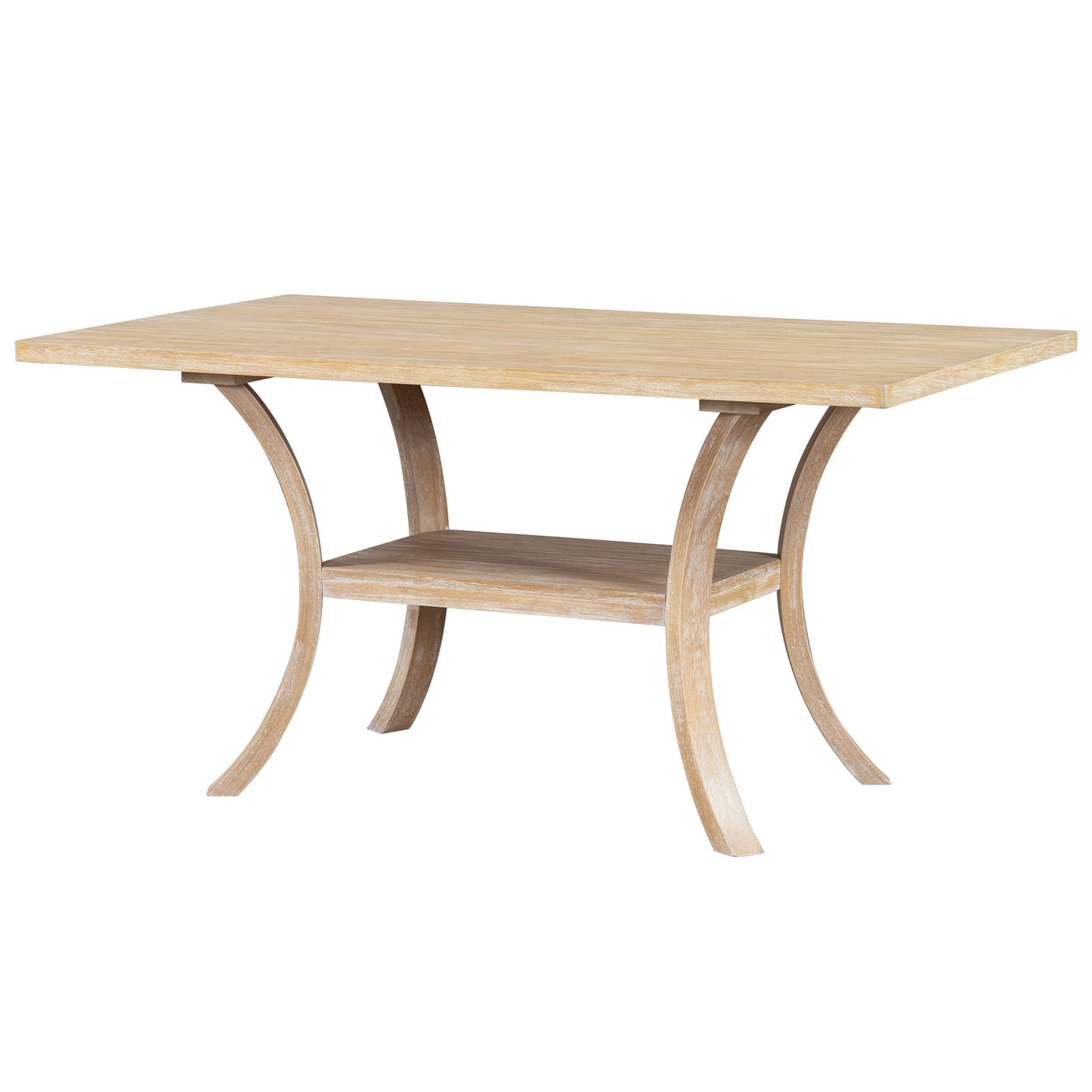 6-Piece Wooden Dining Table Set with Storage Shelf and Curved Legs