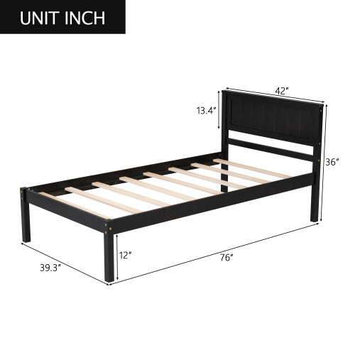 Twin Size Platform Bed Frame With Headboard & Wood Slat Support