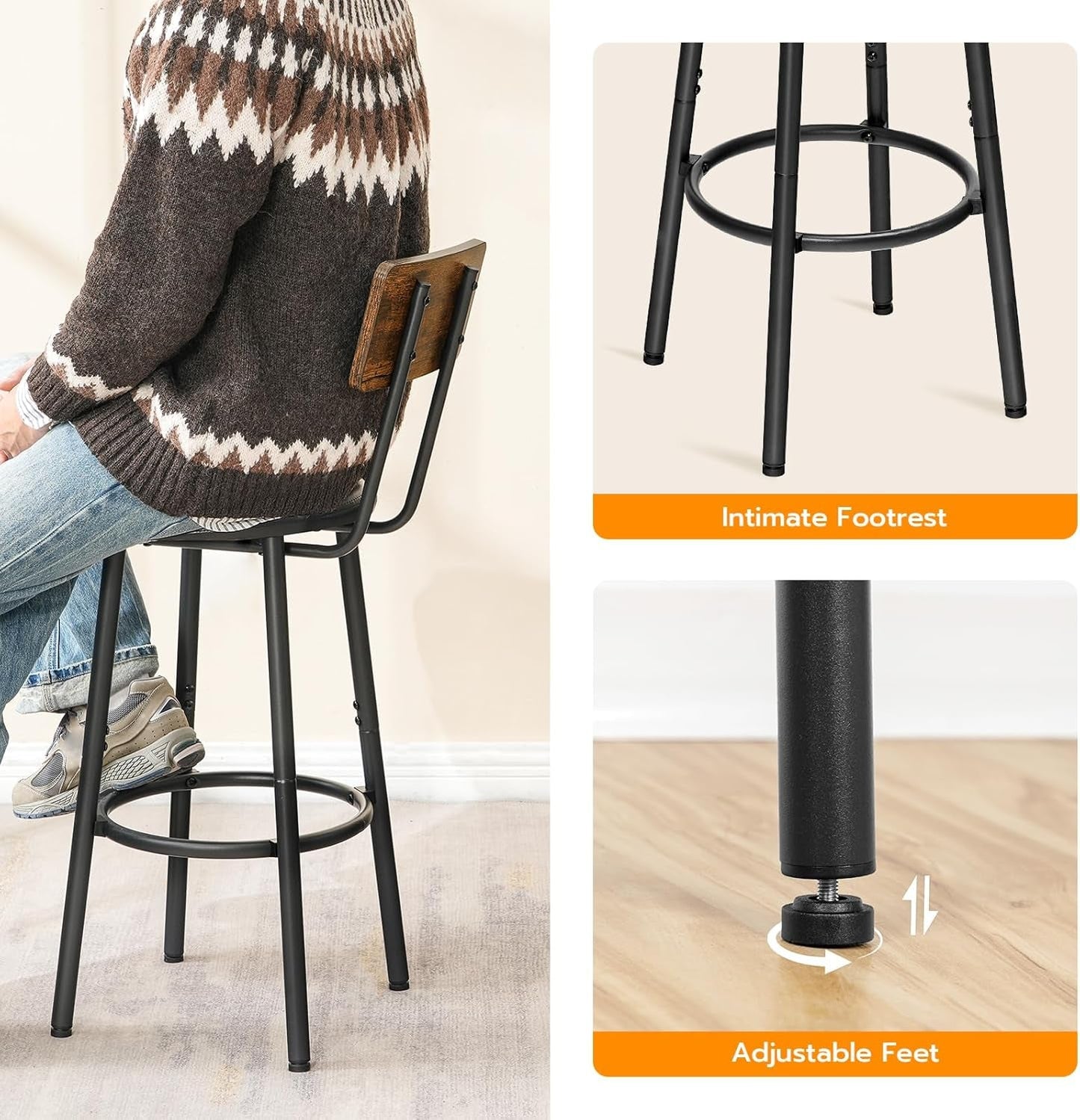Upholstered Wooden Bar Stools - Set of 2
