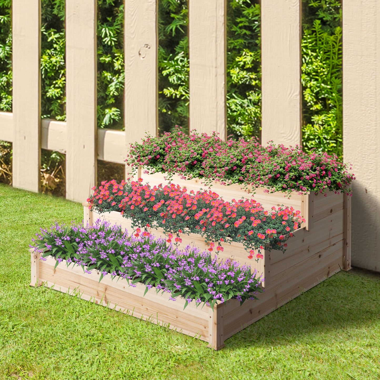 3-Tier Raised Wooden Garden Bed Wooden Planter Kit