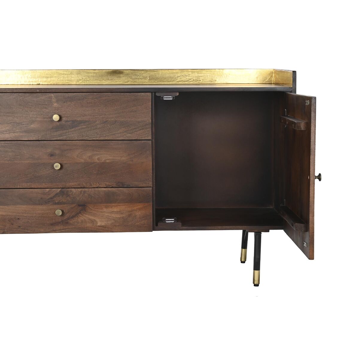 Mango Wood Sideboard with Golden Metal Finish