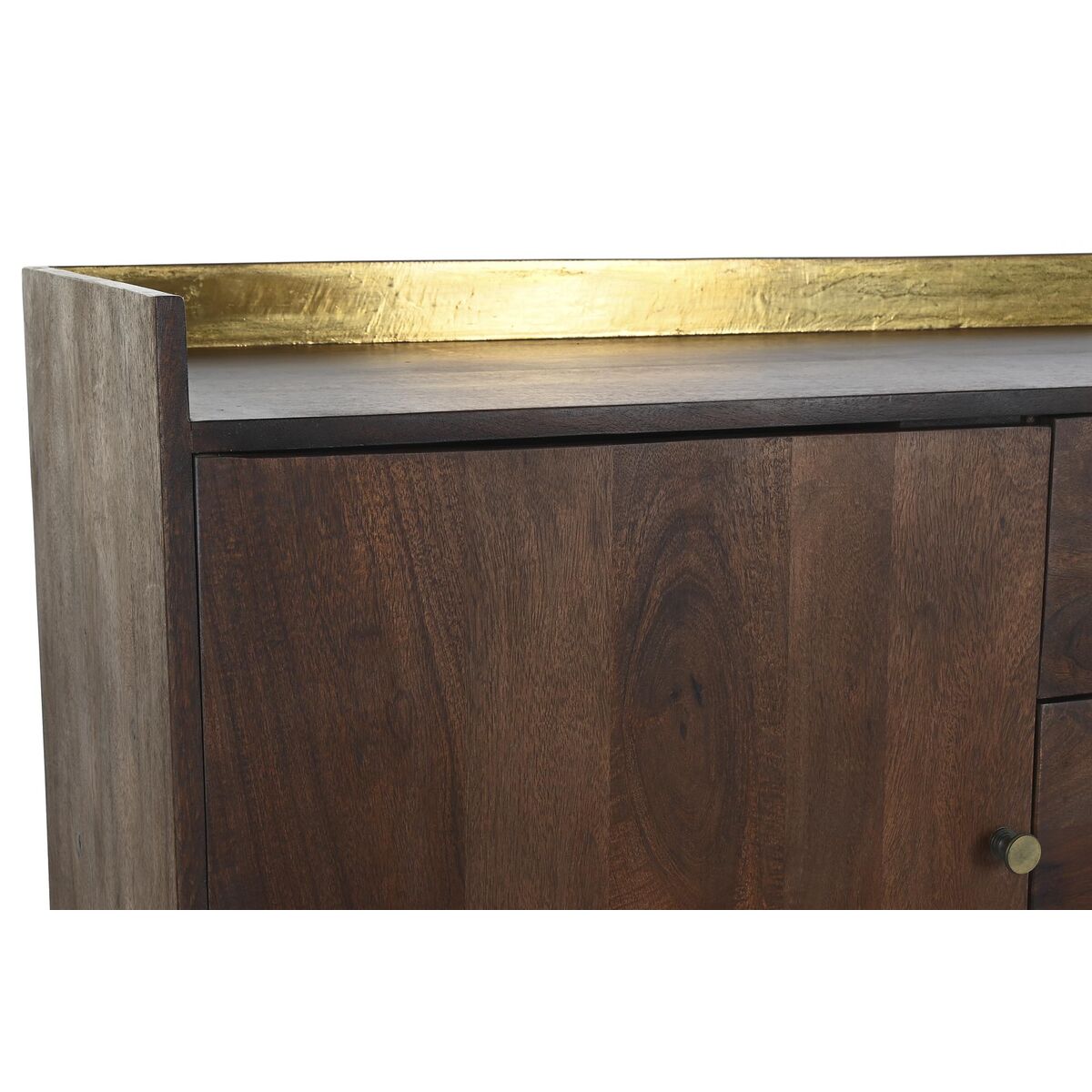 Mango Wood Sideboard with Golden Metal Finish