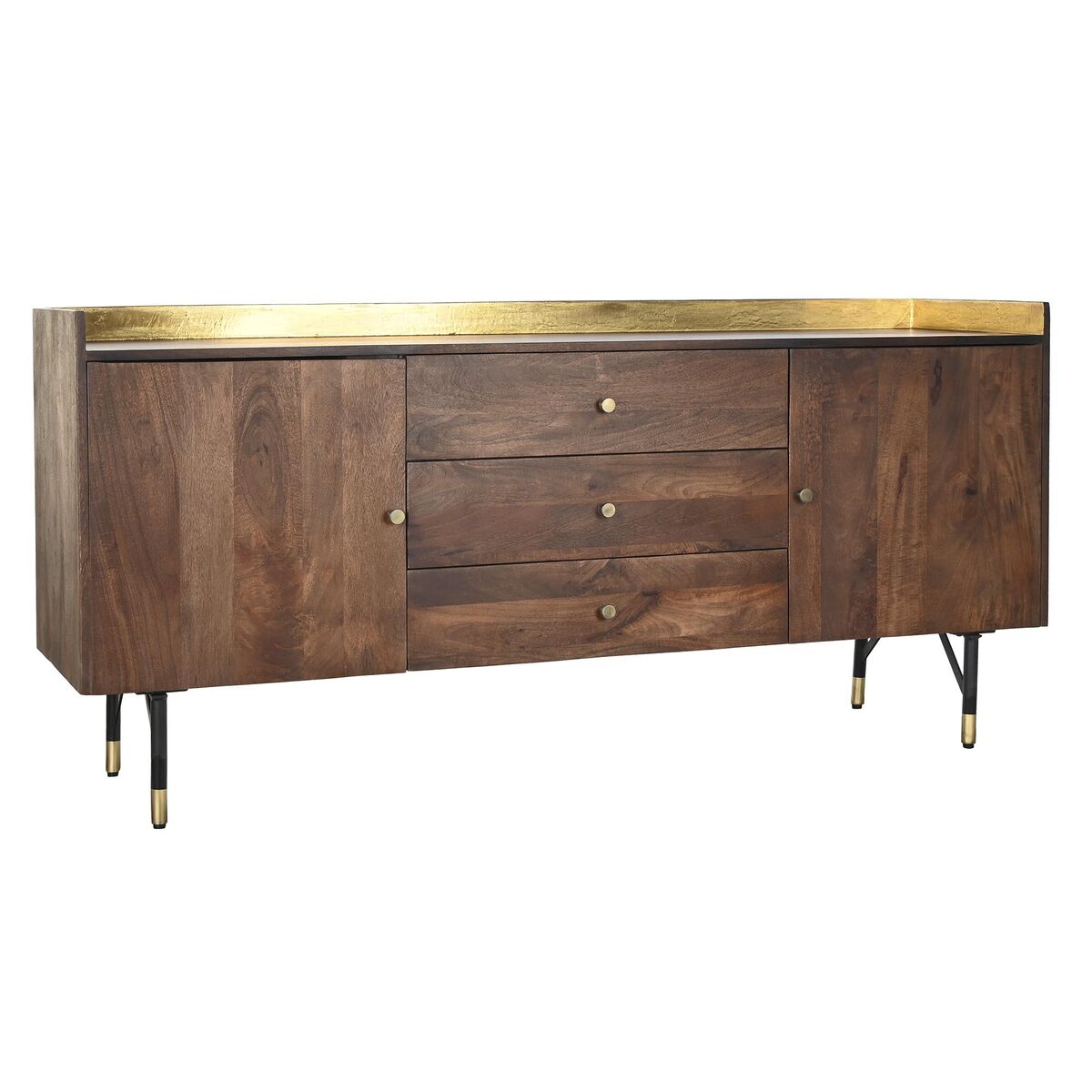 Mango Wood Sideboard with Golden Metal Finish