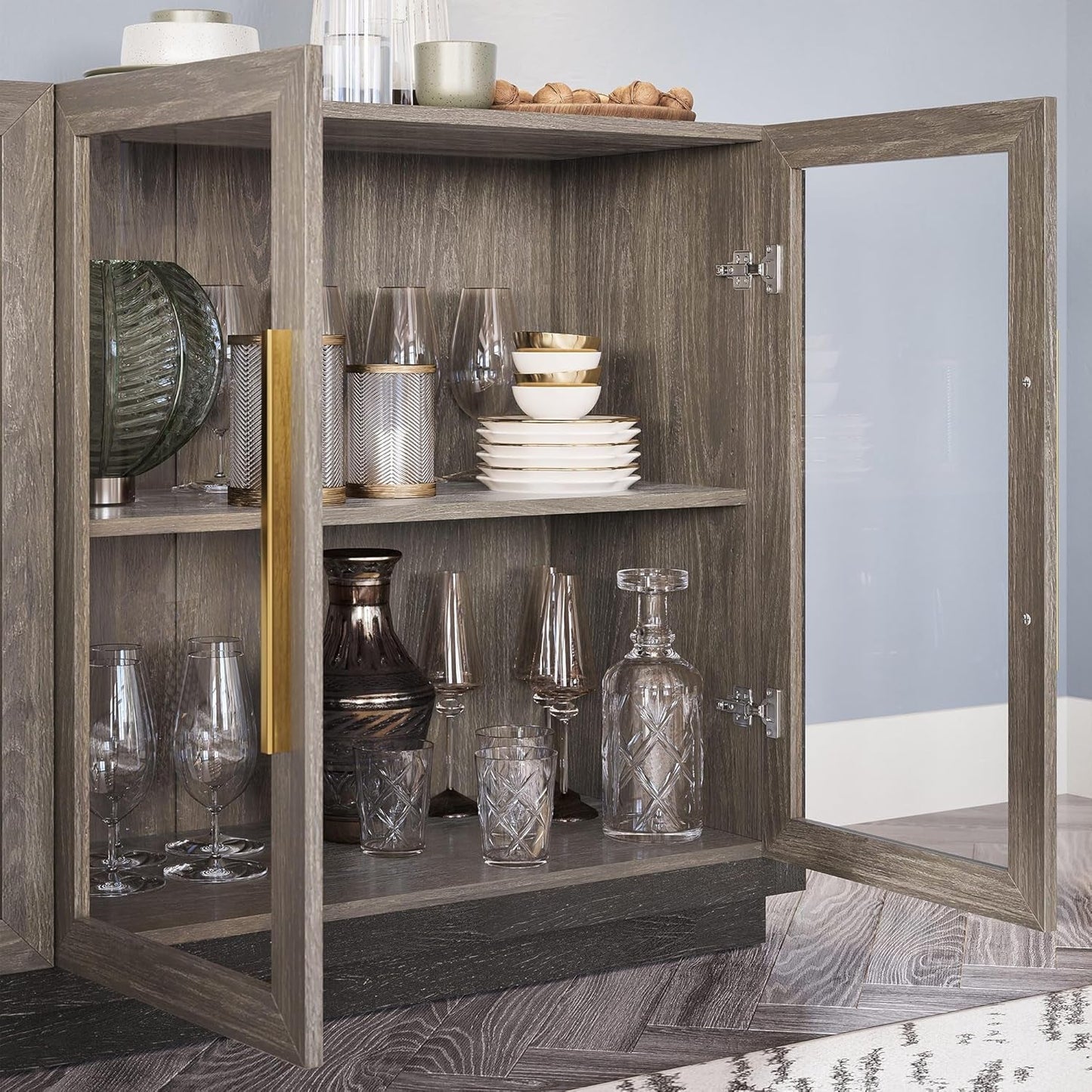 Elegant Modern Wood Glass-Buffet-Sideboard