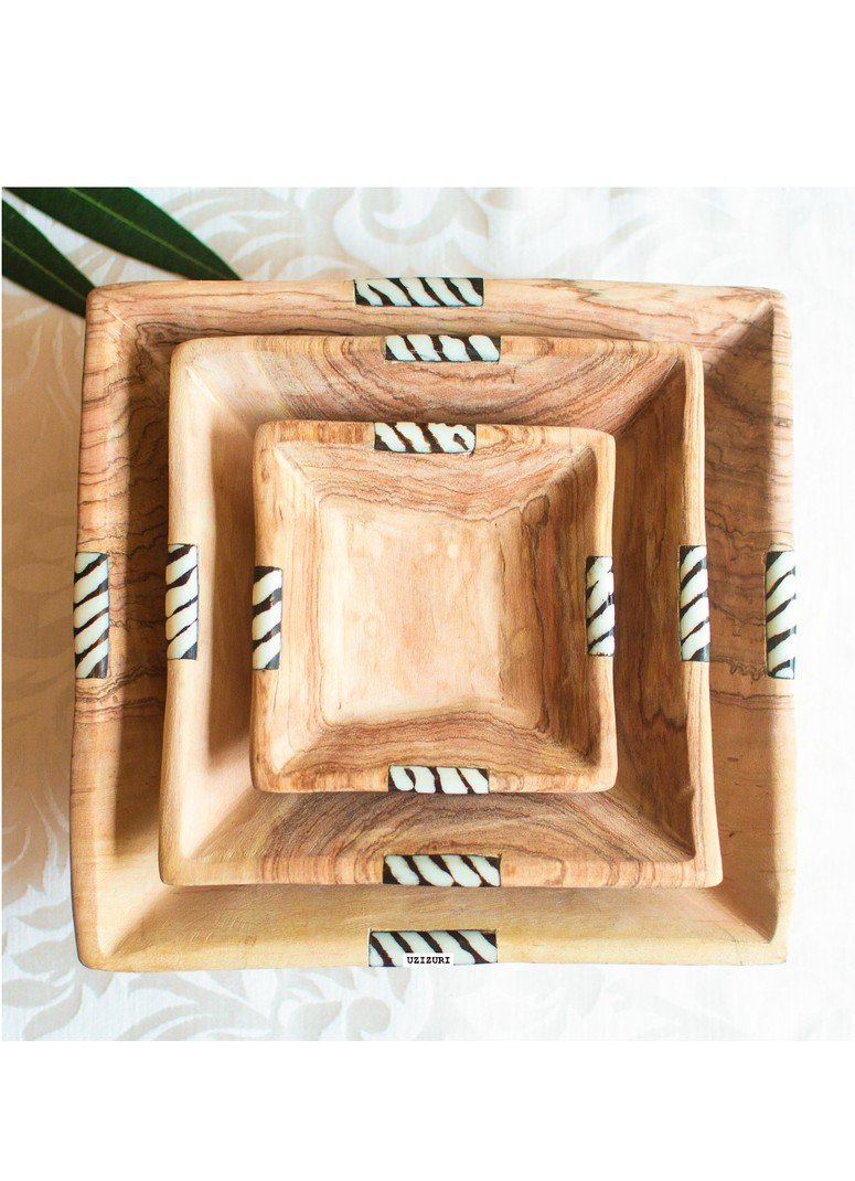African Olive Wood Squared Salad Bowls