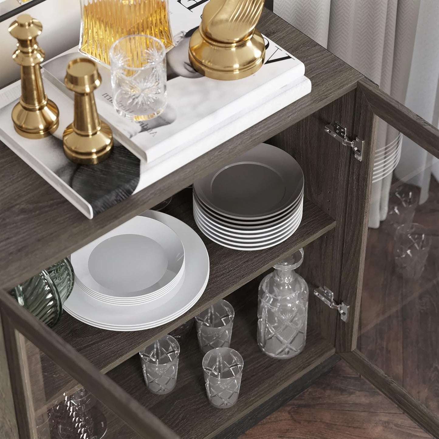 Elegant Modern Wood Glass-Buffet-Sideboard