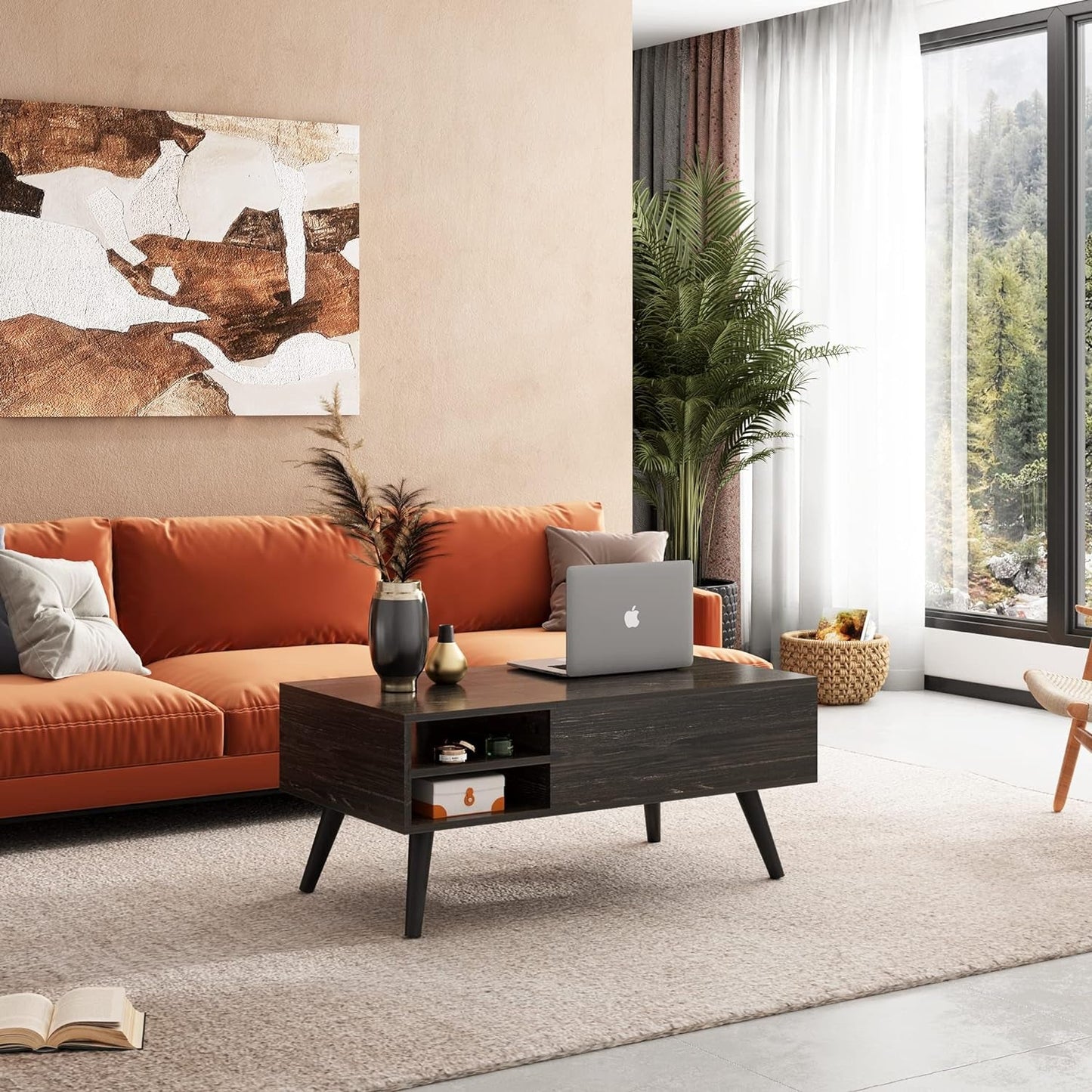 Modern Utility Coffee Table with Lift-Top Workspace & Hidden Storage