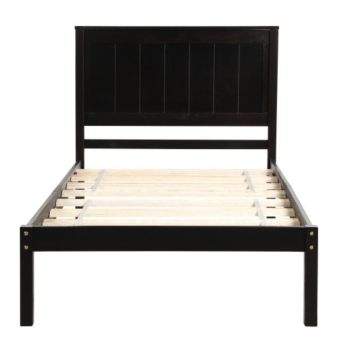 Twin Size Platform Bed Frame With Headboard & Wood Slat Support
