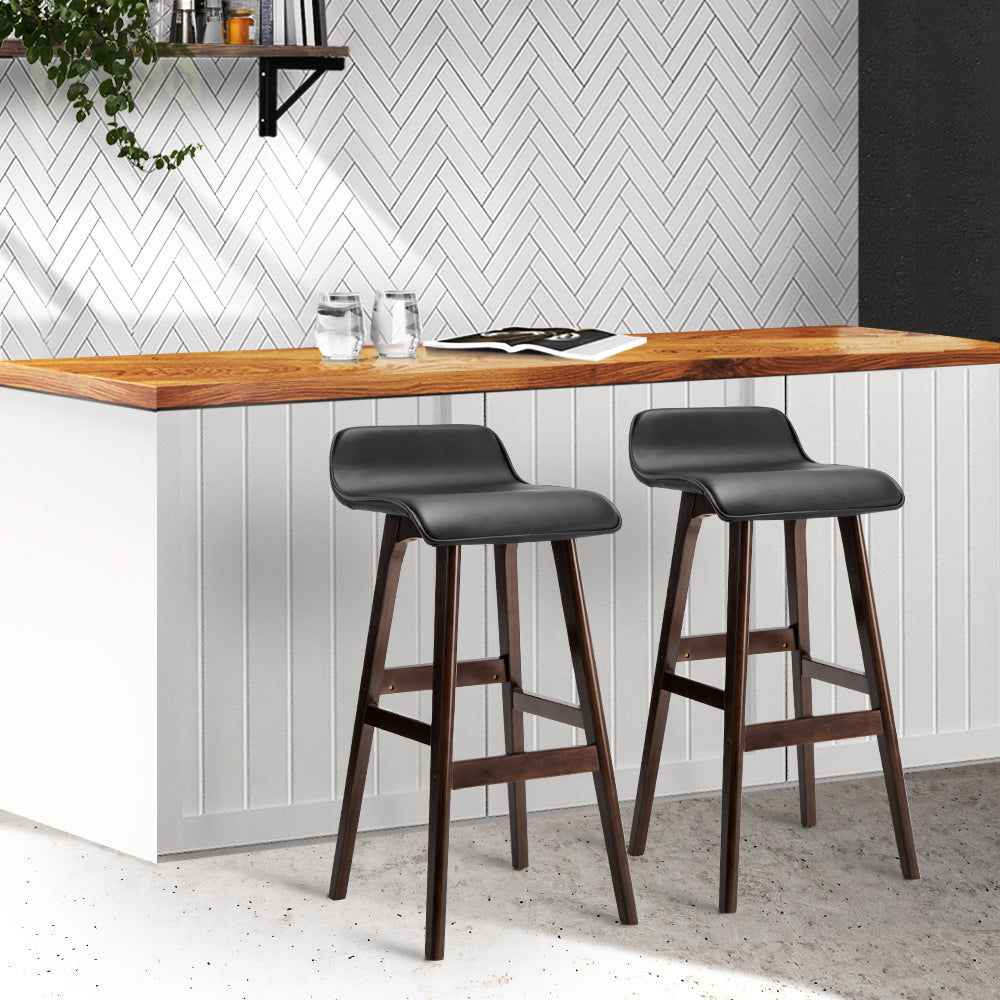 Wood Wave Style Bar Stool Set of 2