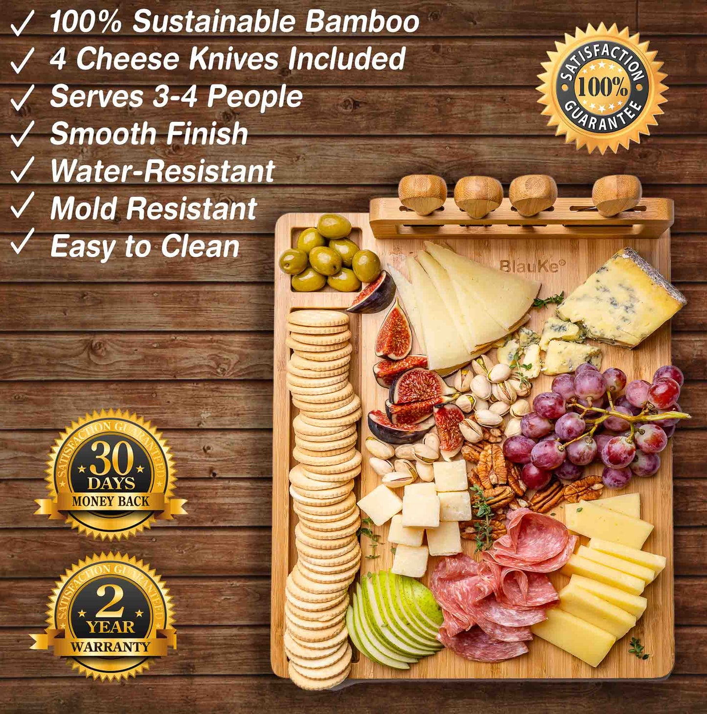Bamboo Cheese Board and Knife Set - 14x11 inch