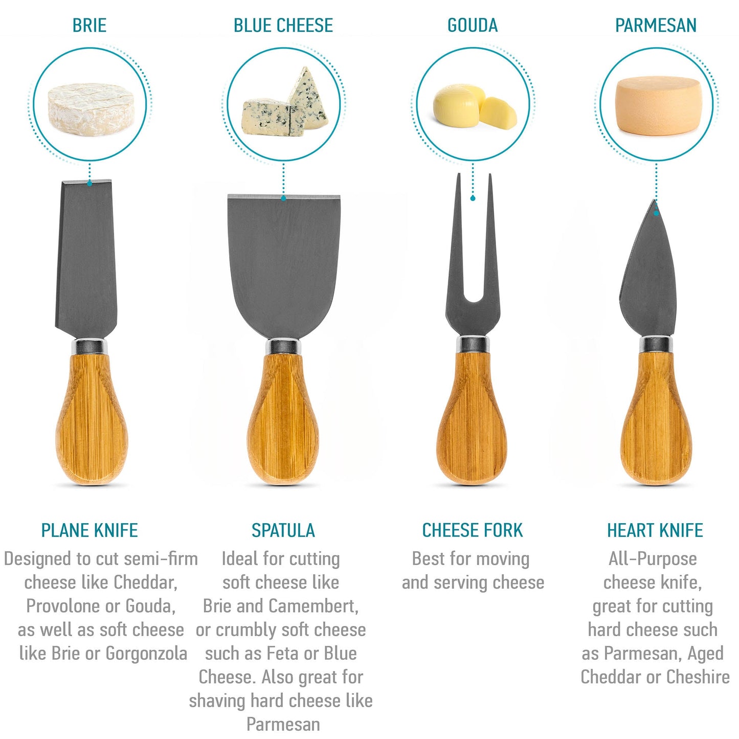 Bamboo Cheese Board and Knife Set - 14x11 inch