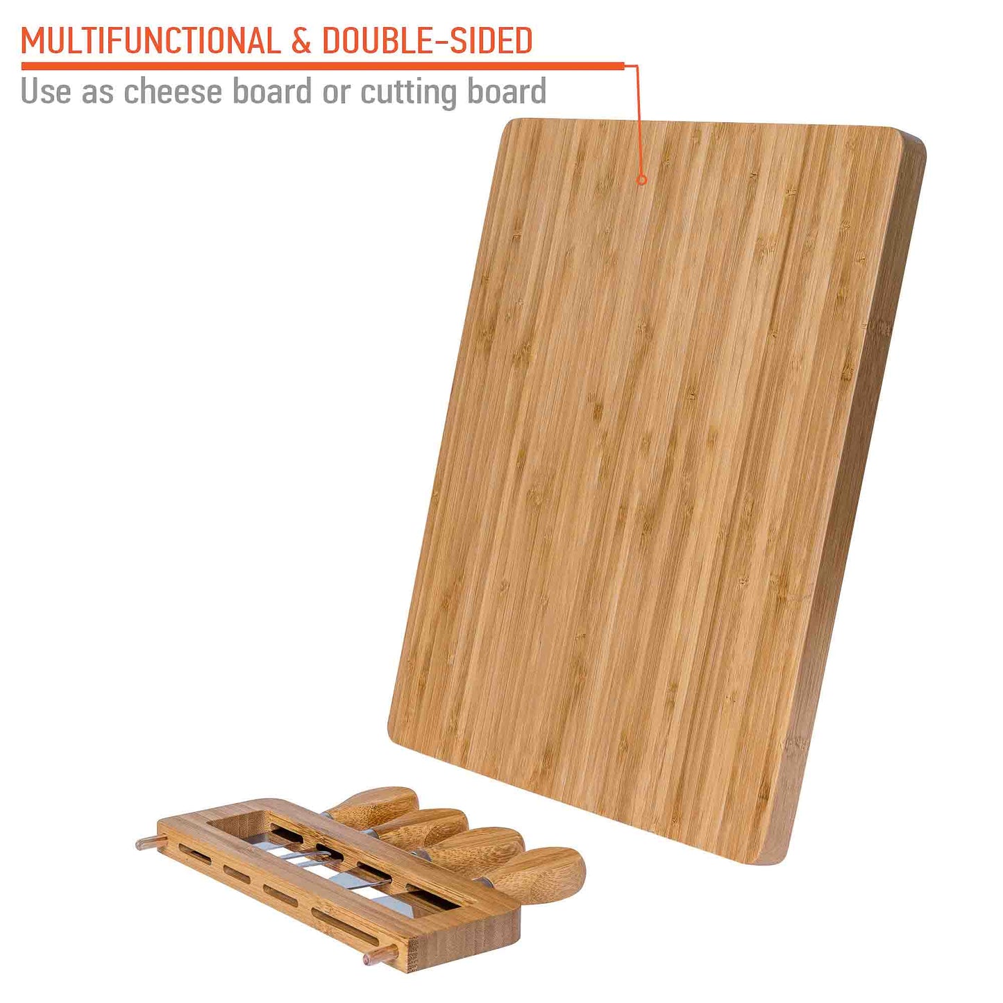 Bamboo Cheese Board and Knife Set - 14x11 inch