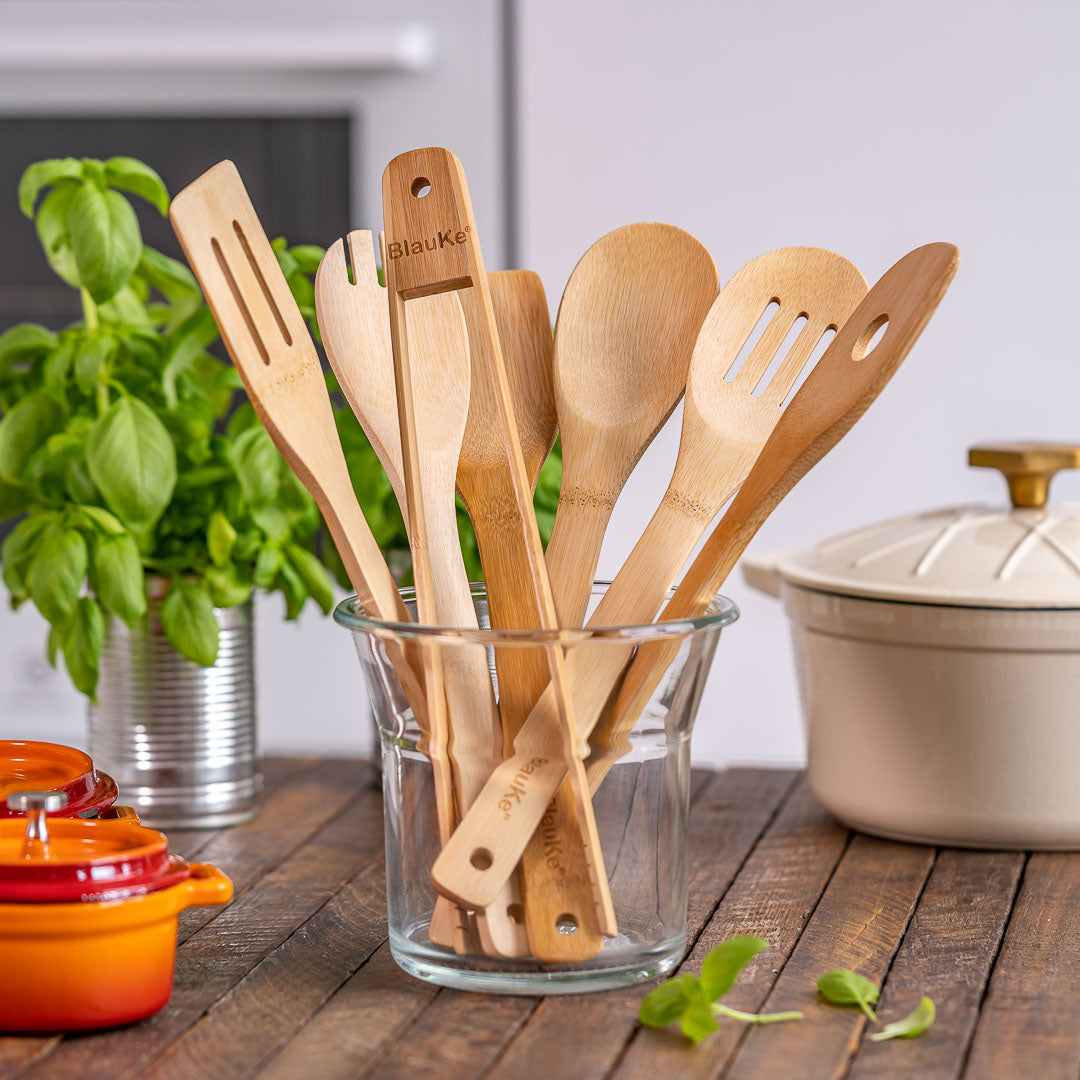 Bamboo Wood Spoons for Cooking 7-Pack - Bamboo Kitchen Utensils Set