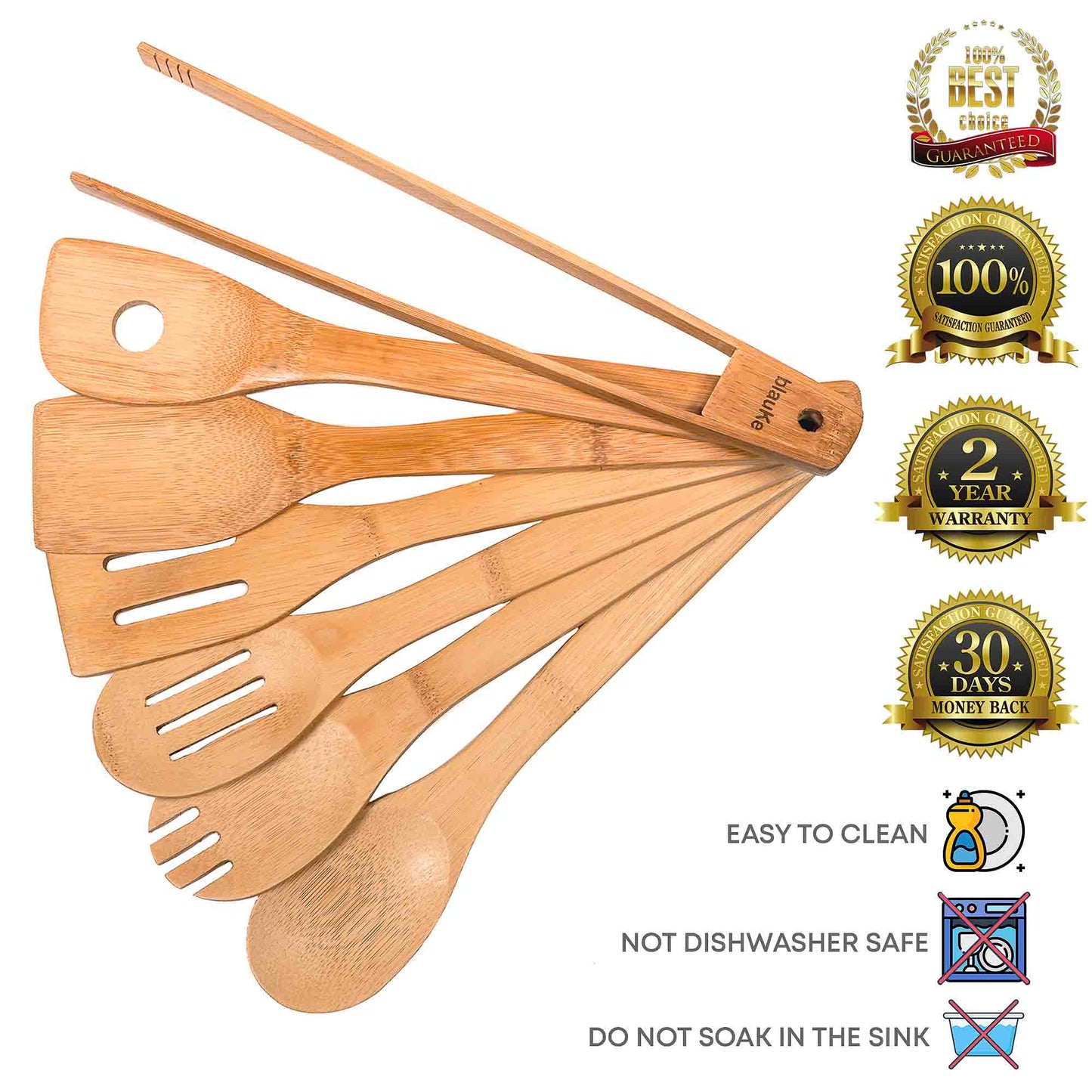 Bamboo Wood Spoons for Cooking 7-Pack - Bamboo Kitchen Utensils Set