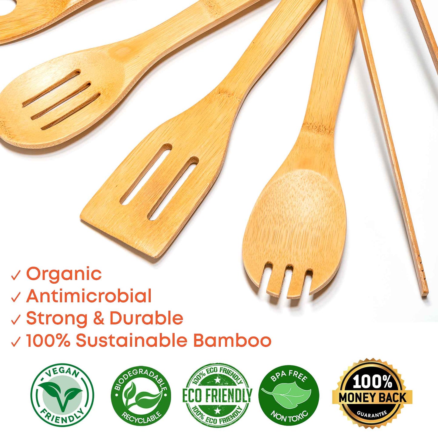 Bamboo Wood Spoons for Cooking 7-Pack - Bamboo Kitchen Utensils Set